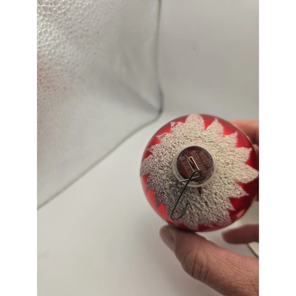 Vintage Glossy Red White Mica Glitter Shiny Brite Star Glass Christmas Ornament!